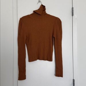 Topshop Orange/Brown Ribbed Turtleneck Sweater